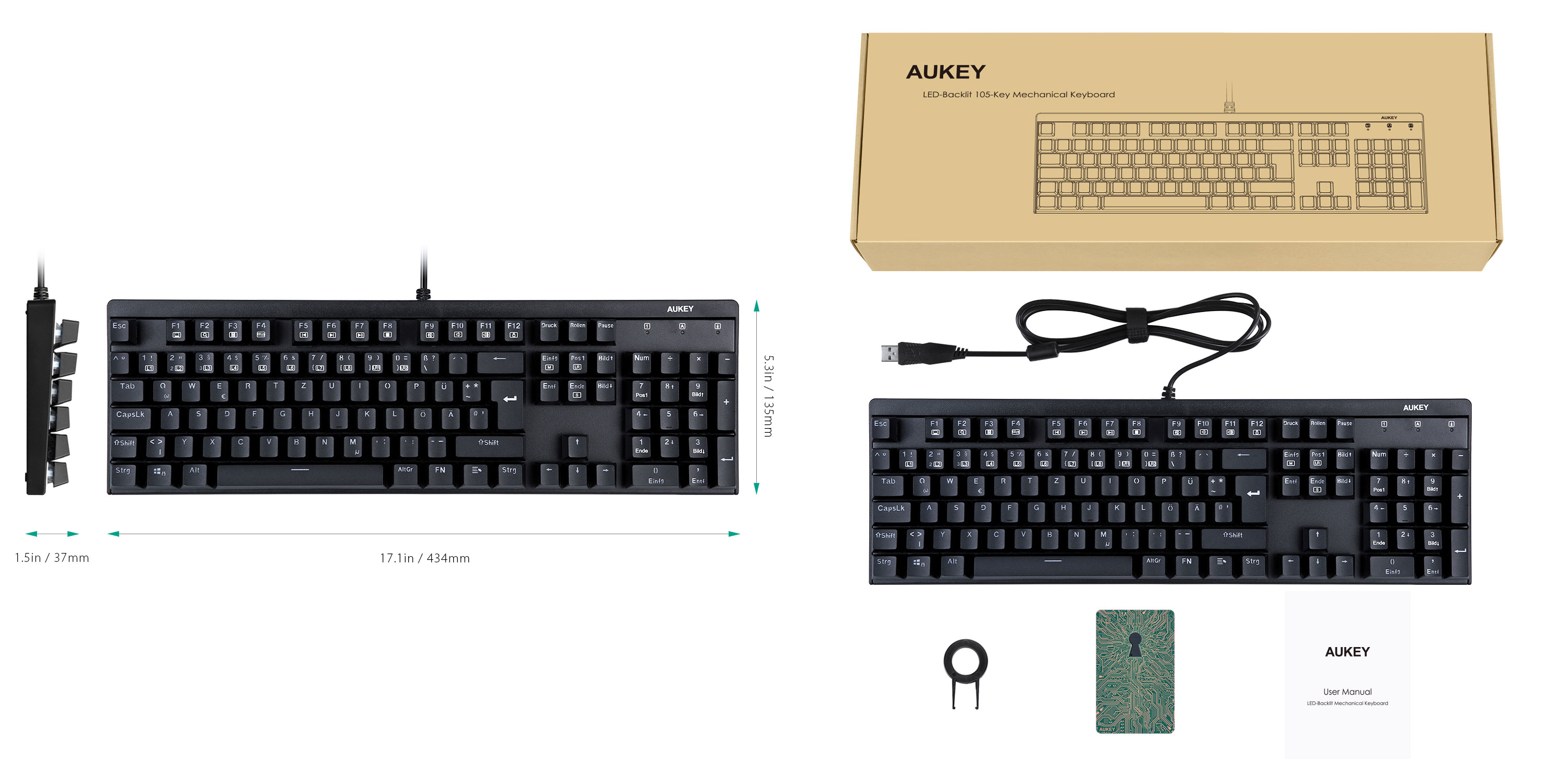 aukey mechanical keyboard led backlit gaming keyboard with blue switches